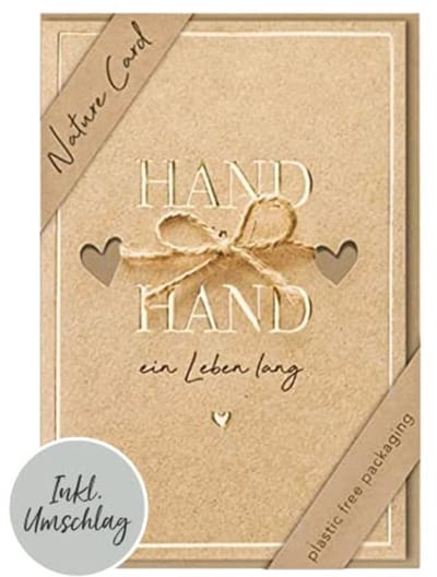 bsb - Trouwkaart hand in hand - Nature Cards - duurzame kaart met envelop - wenskaart - cadeau voor bruiloft 11,5 x 17 cm