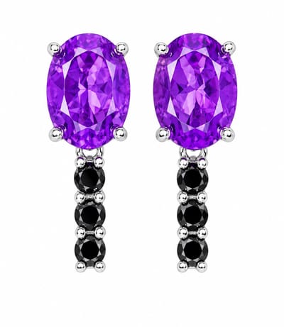 Luxe Amethist & Spinel Oorbellen 925 Sterling Zilver Rhodium Plated – Paarse Edelsteen Earstuds Dames – Exclusieve Zilveren Oorknoppen