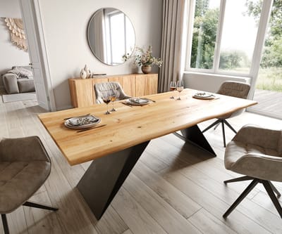 Eettafel Edge eiken natuur 200x100x2,5-3 V-frame staal zwart Live-Edge