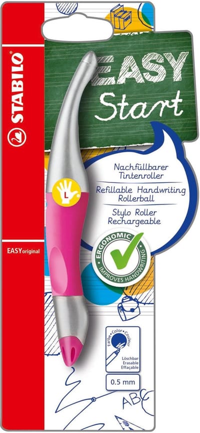 STABILO EASYoriginal - Ergonomische Rollerball - Blauwe Uitwisbare Inkt - Linkshandig - Metallic Edition - Navulbaar - Neon Roze/Metallic