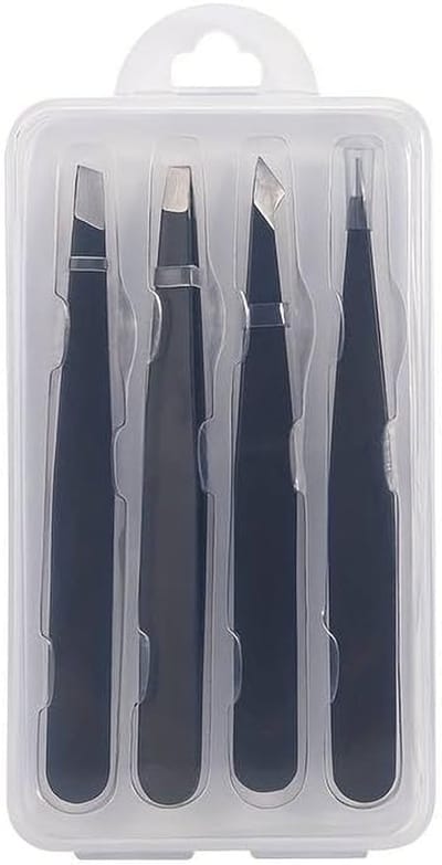 Pincet Set - Precisie Pincetten - Haren Verwijderen - Roestvrij Staal - 4 Stuks - Zwart