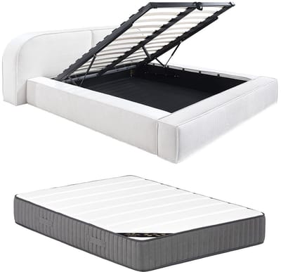 Vente-unique Bed met opbergruimte fluweel crème 180 x 200 cm (Super King Size Bed)
