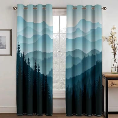 Gordijnen met bosprint Jungleboom Natuurlandschap Raamgordijnen Woonkamer Slaapkamer Waterval Links en rechts openslaand W110xH220(CM)x2PCS-Rod pocket