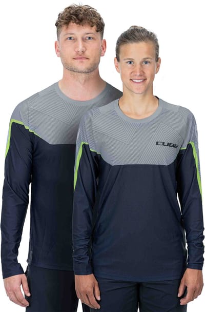 CUBE Fietsshirt EDGE ROUND NECK JERSEY L/S GREY/LIME XL