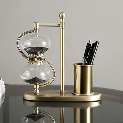 Decoratieve Zandloper - Tijd teller - Tijdsmanagement Hulp - Handgemaakt Vakmanschap - 21 x 24 cm - Koper