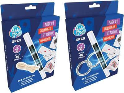 Eddy Toys Magic Set 16 Tricks - Goochelset van Kunststof - Inclusief Toverstokken, Ringen, Touw en Kaarten - Universele Handleiding - 2 Jaar Garantie - Meerkleurig