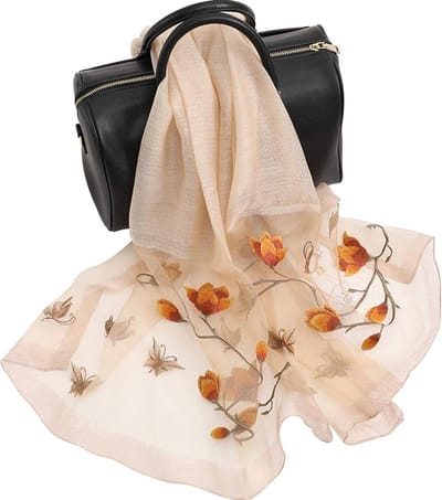 Luxury Pure Muslin Silk Scarf Women Shawl Thin Masks Handmade Natural Wool - Beige 180 * 70CM