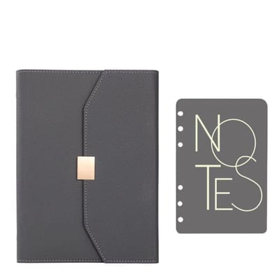 A5 hervulbare notitieboek agenda planner – A5 notebook met leren cover losbladig schrift voor kantoor, reizen en dagplanning - Grijs