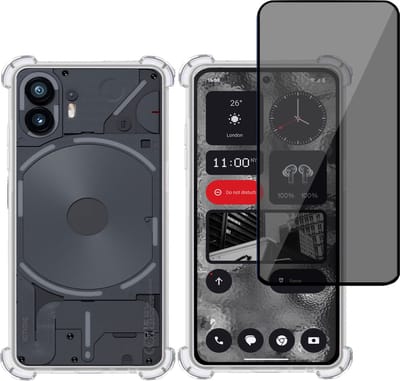 Hoesje + Privé Screenprotector geschikt voor Nothing Phone 2 – Privacy Tempered Glass - Case Transparant