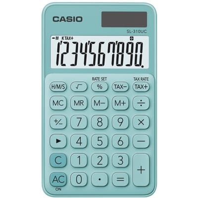 Casio SL-310UC-GN Zakrekenmachine Groen Aantal displayposities: 10 werkt op zonne-energie, werkt op batterijen (b x h x d) 70 x 8 x 118 mm