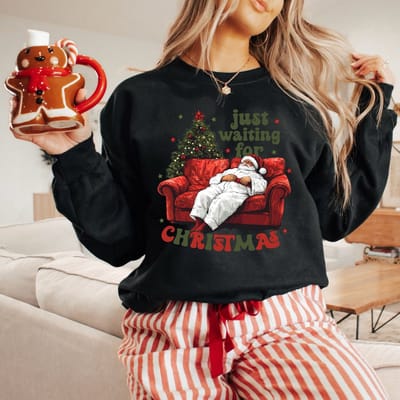 Foute kersttrui voor heren en dames just waiting for Christmas-Zwart-Maat S