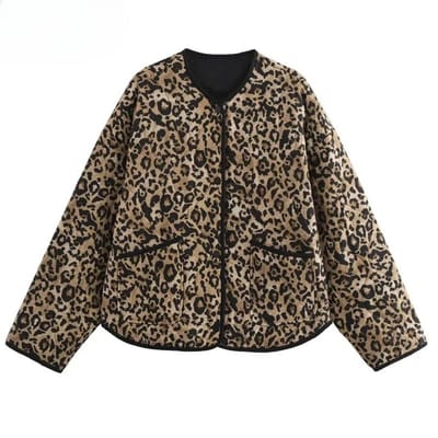 Luipaard Jas Vrouw Parka's Vintage Dierenprint Dames Gewatteerde Jas Herfst Lange Mouw Gewatteerde Jas Winterjas Dames S gray