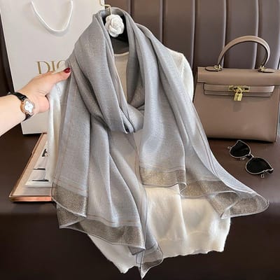 Écharpe Femme Hiver Chaud Uni Soie Laine Châles Enveloppes Dame Bufanda Pashmina Floral Broderie de Luxe Écharpes Chaudes 75x190cm gray