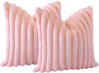 MODFU – Kussenslopen 2 stuks 45x45 cm – Zachte pluche & fluweel – Met verborgen ritssluiting – Stijlvol franjerand – Voor slaapkamer & woonkamer – Roze
