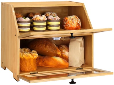 Dailygoody - Broodopbergdoos - Houten broodcontainer - 2-laags ontwerp - Houtkleur - Brood en gebak - Ideaal voor elke keuken