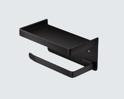 Zelfklevende toiletpapierhouder zonder boren, zwarte wandhouder met plank voor wc en keuken, 18 x 10 x 9 cm, ruimtebesparend en praktisch
