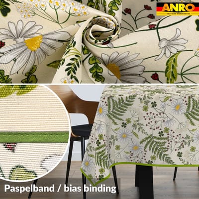 ANRO Tafelkleed Kamille Groen 180x140cm Met sierband Afwasbaar Waterafstotend Binnen & Buiten