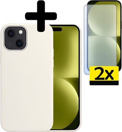 Hoesje - Met 2x Screenprotector - Geschikt voor Apple iPhone 15 - Sterk & Shockproof - Back Cover - Siliconen Case - Telefoon Hoes - Telefoonhoesjes - Wit