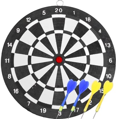 Schietschijf en dartset - SPORT EN FUN - Papier op rol - 4 darts - Diameter 25 cm