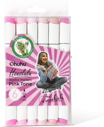 CreaChick X Ohuhu - Honolulu Brush & Chisel - Alcohol markers - 6 Pink Tone kleuren