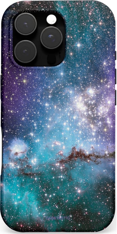 Casetastic hoesje geschikt voor Apple iPhone 16 Pro - MagSafe - Dubbellaagse bescherming - Nebula nachtdroom - Fashion Case - Donkergrijs Petrol Grijs Lavendel