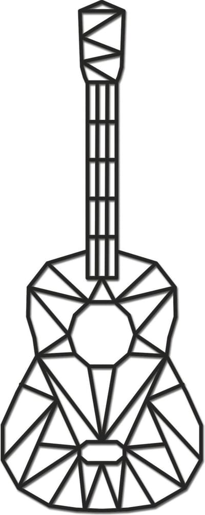 Hout-Kado - Gitaar Akoestisch - Large - Zwart - Geometrische dieren en vormen - Hout - Lasergesneden- Wanddecoratie