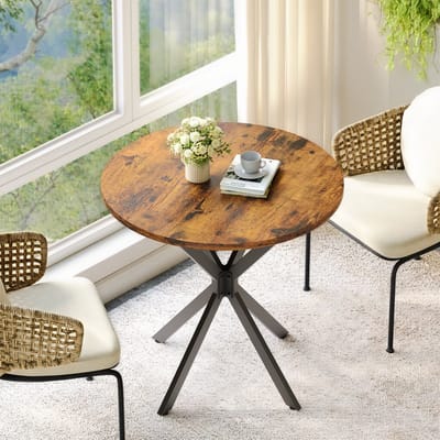 Eettafel Ø80 cm - Ronde Tafel met X-poten - Industrieel Design - Hout/Metaal - Vintagebruin/Zwart