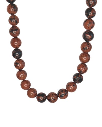 Ava & Imber | Retro Ketting Mahongany Obsidiaan | Kralenketting 10mm Edelsteen Kralen | Rood, Bruin, Klassieke Ketting RVS Stainless Steel | Moderne Damesketting