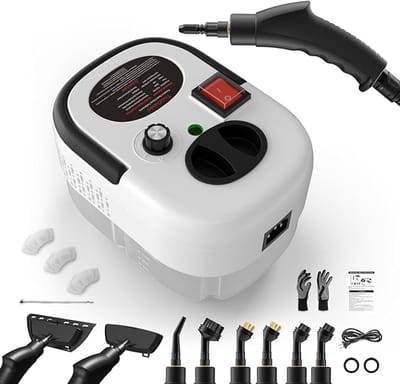 Handstoomreiniger 1200 ml – 105°C Snelverwarmend – 3 Bar Druk – 6 Stoomstanden – Draagbare Stoomreiniger voor Auto, Keuken, Badkamer, Tegels en Ramen – Wit