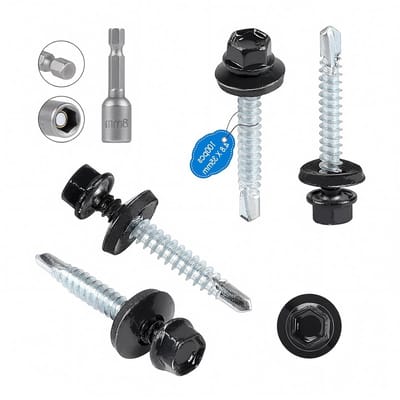 Trapeziumplaten Schroeven 4.8 x 35 mm met EPDM Ringen - Gegalvaniseerde Dakschroeven met 1 Hex Bit en Spanner Set, Ideaal voor Dakbedekking en Bevestiging van Trapeziumplaten