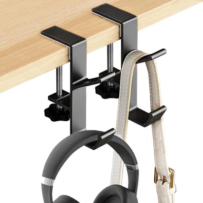2-Pack Metalen Koptelefoon Haken - Koptelefoon Houder met Dubbele Haken - Universele Aluminium Gaming Koptelefoonhouder Onder Bureau - Antislip Verstelbare Koptelefoonhaak voor op Bureau - 11x4.5cm