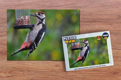 Puzzel Een grote bonte specht aan het eten - Legpuzzel - Puzzel 1000 stukjes volwassenen