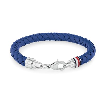 Tommy Hilfiger TJ2790548 Heren Armband - Gevlochten armband - Sieraad - Leer - Blauw - 8 mm breed - 19 cm lang