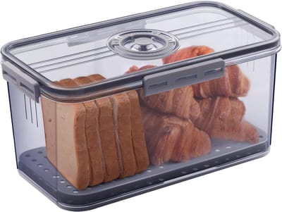 Luchtdichte broodtrommel Geschikt voor op het aanrecht, broodbewaardoos met deksel, broodconserveermiddelen, toast, bagels, donuts en zelfgebakken koekjes (grijs)