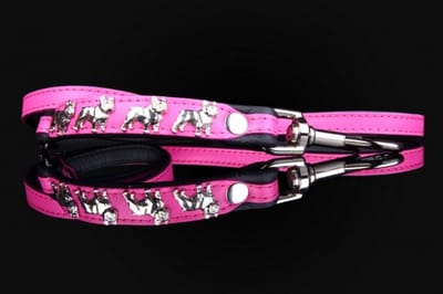 Dog's Companion - Leren hondenriem voor Franse Bulldog - Lengte: 125cm (16 mm), Kleur: Roze / Zwart