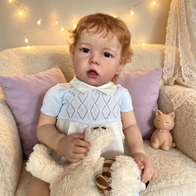 Realistische Babypop - Levensgrote Pop Jongen - Rollenspel en Verzamelen - Volledig Waterdicht Vinyl - 50 cm - Met Blauwe Outfit