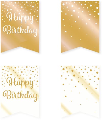 BTH - Slingers - Happy Birthday - Goud-Wit - Slingers Verjaardag - Vlaggenlijn - Verjaardag Versiering - Verjaardag Vlag