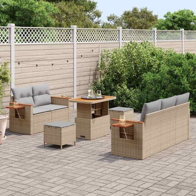 vidaXL - Tuinbank - Set - 10 - st - 7-Aantal - zitplaatsen - Beige - en - Lichtgrijs