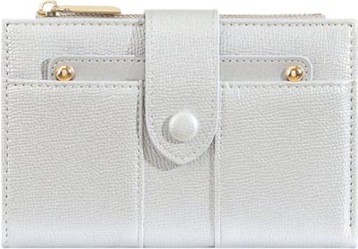 Damesportemonnee met dubbele vouw - Grote capaciteit - Eenvoudige stijl - Opvouwbare leren portemonnee - Geschikt voor winkelen, cadeaus en feestjes - 15,5*9,8*3 cm - Zilverwit - 1 stuk