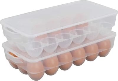 Eierhouder voor koelkas, 18 eieren, 2 Voor de prijs van 1, Transparante Eierdoos van 18 eieren, (2x18)