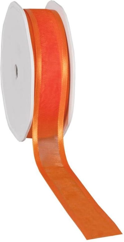 Satin edge Organzalint Oranje – 25 mm × 25 m – Organza