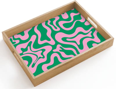 Dienblad hout 40x30 cm - Schootdienblad - Abstract - Patroon - Groen - Roze - Kleurrijk - Borrelplank rechthoek - Plateau dienbladen