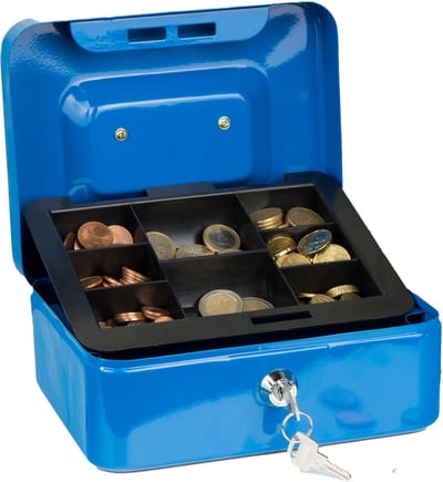 HI Geldkist met sleutel - blauw - 20 x 16 x 9 cm - Geldlades - munten sorteren