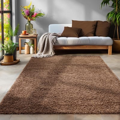 Basic Shaggy vloerkleed Bruin Hoogpolig- 200x290 CM
