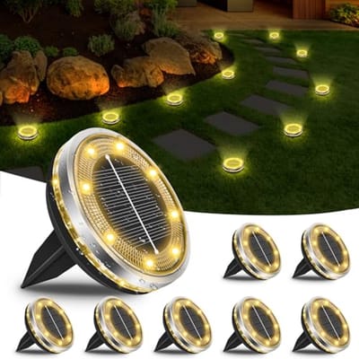 8 Stuks Zonnelampen voor Buiten - Waterdichte 12 LED Solar Grondlampen - Warmwit Tuinverlichting voor Gazon, Trottoir en Terras