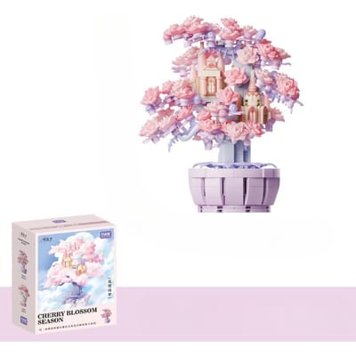 Maanlicht Genootschap Lente Kersenbloesem Seizoen Boomhut Bouwstenen Bloemen Ornamenten Micro Deeltjes Geassembleerde Speelgoed Creatieve Meisjes Vakantiecadeaus 12*8.3*13cm