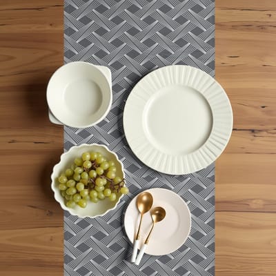 ABAKUHAUS Tafelloper met rasterpatroon 40×225 cm – Grijs-Wit, Polyester