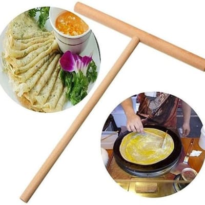 Famanu - Houten Crêpesverdeler Set 3 stuks, T-vorm crêpe dispenser en spreider, pannenkoekenmaker accessoires voor gelijkmatig beslag uitstrijken