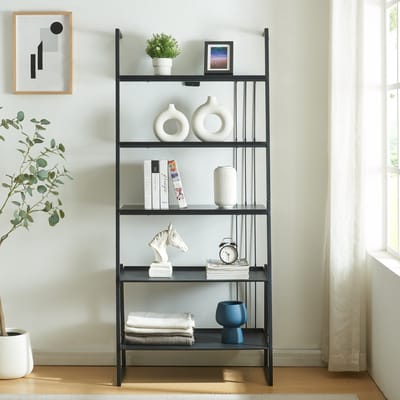 Staand rek Storfjord ladderplank 183,5x80x40 cm zwart [en.casa]