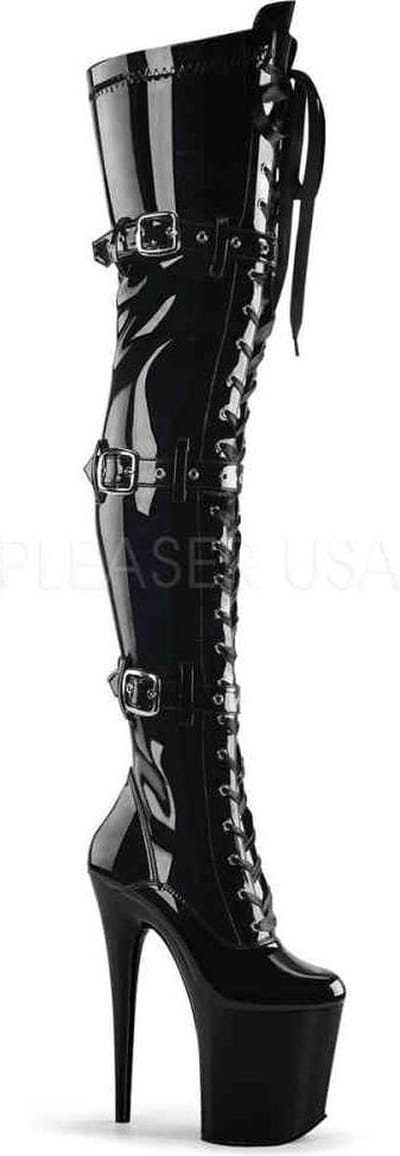 Pleaser - FLAMINGO-3028 Plateau Overknee Laarzen - Paaldans schoenen - 37 Shoes - Zwart